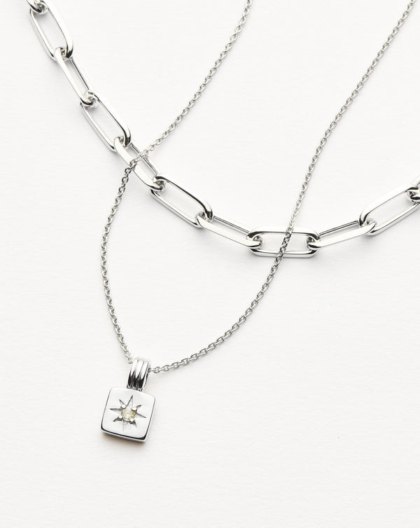 Missoma Star Ridge & Paperclip Chain Necklace Set | Silver Plated Cubic Zirconia