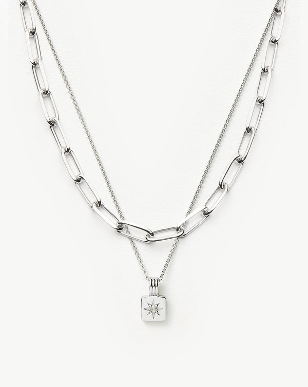 missoma Star Ridge & Paperclip Chain Necklace Set | Silver Plated Cubic Zirconia