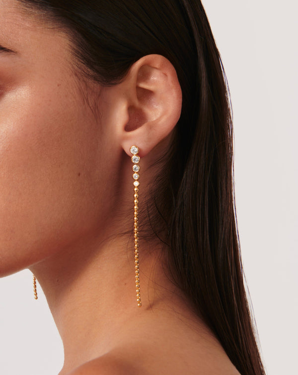 Missoma Tennis Beaded Stone Extra Long Drop Earrings | 18ct Gold Vermeil/Cubic Zirconia