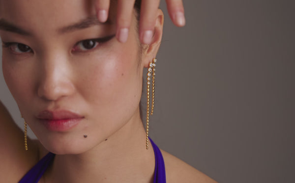 Missoma Tennis Beaded Stone Extra Long Drop Earrings | 18ct Gold Vermeil/Cubic Zirconia