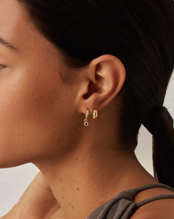 Missoma Tennis Charm Mini Hoop Earrings | Gold/ Blue Nano-crystal