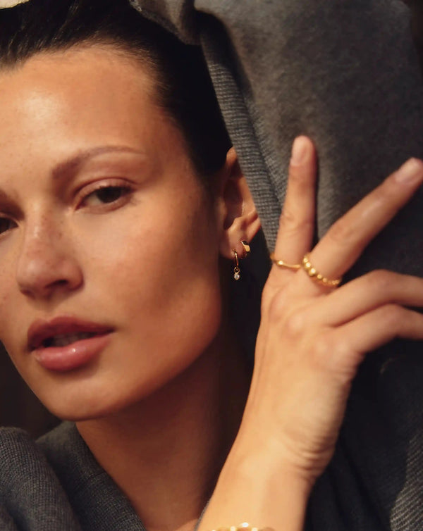 Missoma Tennis Charm Mini Hoop Earrings | Gold/Cubic Zirconia