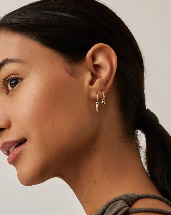 Missoma Tennis Charm Mini Hoop Earrings | Gold/Green Nano-crystal