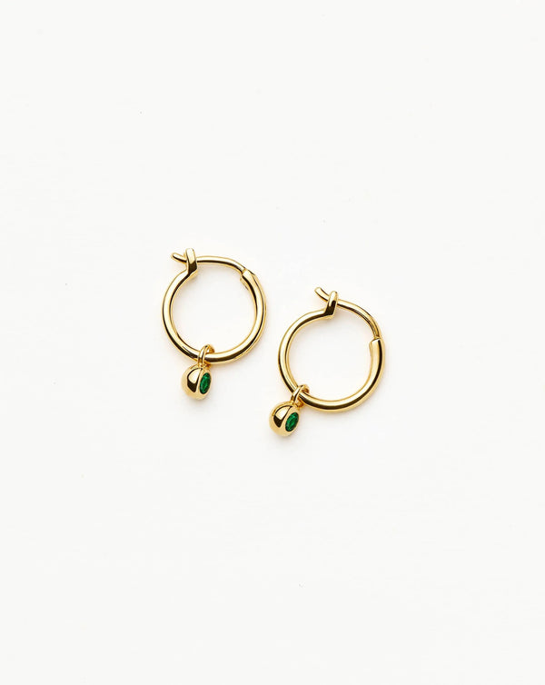 Missoma Tennis Charm Mini Hoop Earrings | Gold/Green Nano-crystal