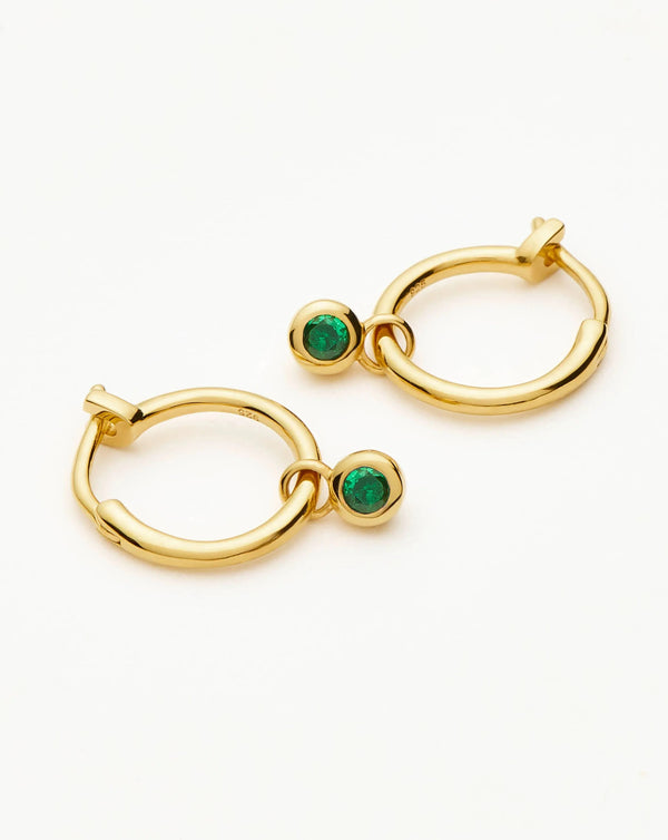 missoma Tennis Charm Mini Hoop Earrings | Gold/Green Nano-crystal