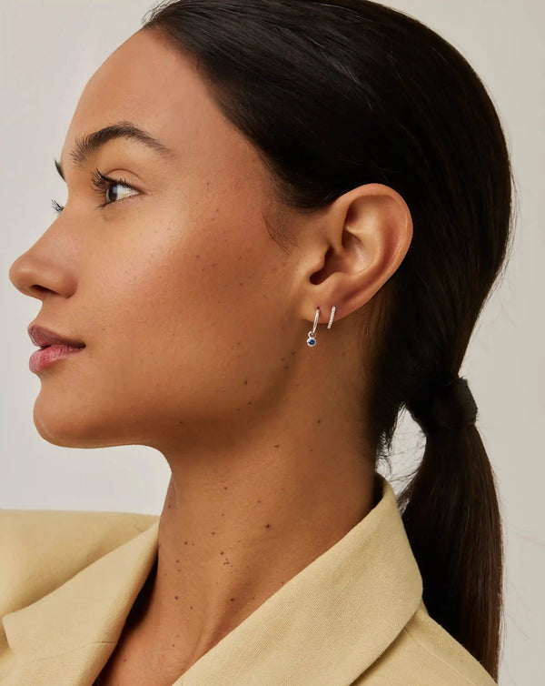 Missoma Tennis Charm Mini Hoop Earrings | Silver/Blue Nano-crystal