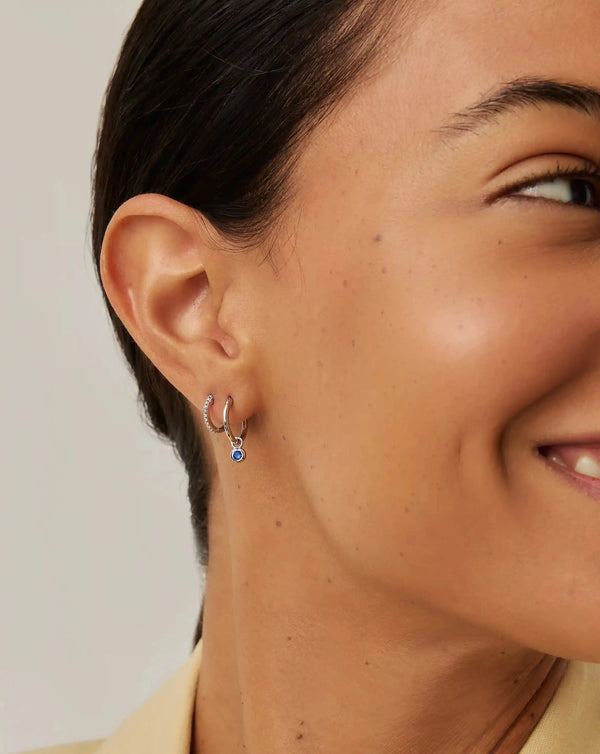 Missoma Tennis Charm Mini Hoop Earrings | Silver/Blue Nano-crystal