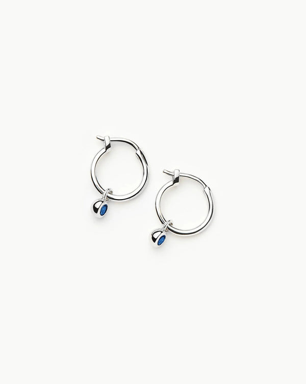 Missoma Tennis Charm Mini Hoop Earrings | Silver/Blue Nano-crystal