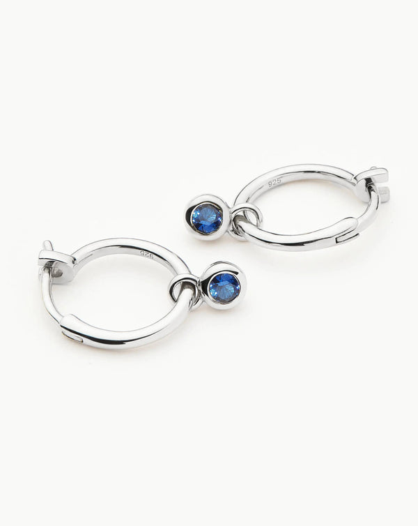 missoma Tennis Charm Mini Hoop Earrings | Silver/Blue Nano-crystal