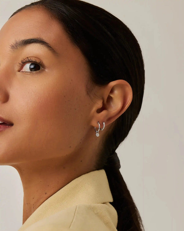 Missoma Tennis Charm Mini Hoop Earrings | Silver/Cubic Zirconia