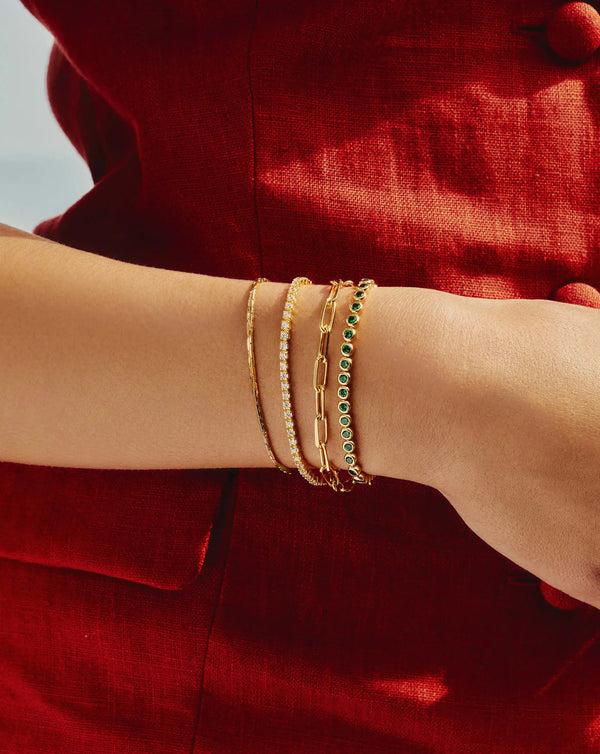 Missoma Tennis Round Bracelet | 18ct Gold Vermeil/Emerald Green Nano-crystal