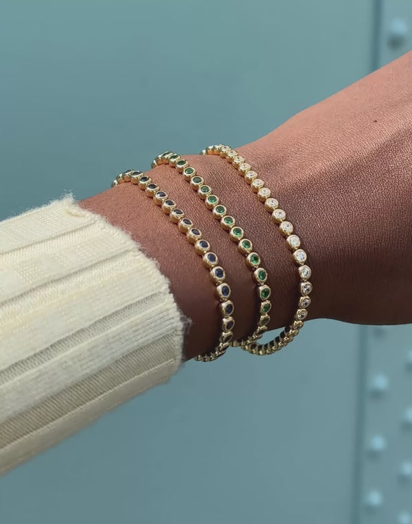 Missoma Tennis Round Bracelet | 18ct Gold Vermeil/Emerald Green Nano-crystal