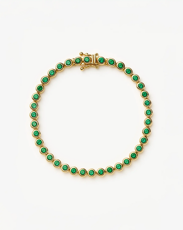 missoma Tennis Round Bracelet | 18ct Gold Vermeil/Emerald Green Nano-crystal