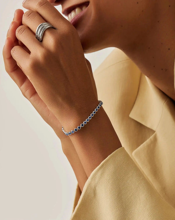 Missoma Tennis Round Bracelet | Sterling Silver/Sapphire Blue Nano-crystal