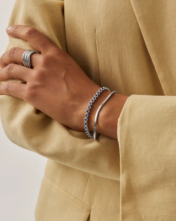 Missoma Tennis Round Bracelet | Sterling Silver/Sapphire Blue Nano-crystal