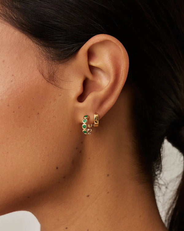 Missoma Tennis Small Hoop Earrings | 18ct Gold Vermeil/Emerald Green Nano-crystal