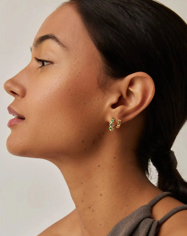 Missoma Tennis Small Hoop Earrings | 18ct Gold Vermeil/Emerald Green Nano-crystal