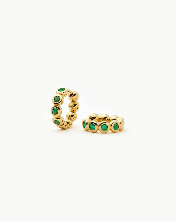 Missoma Tennis Small Hoop Earrings | 18ct Gold Vermeil/Emerald Green Nano-crystal
