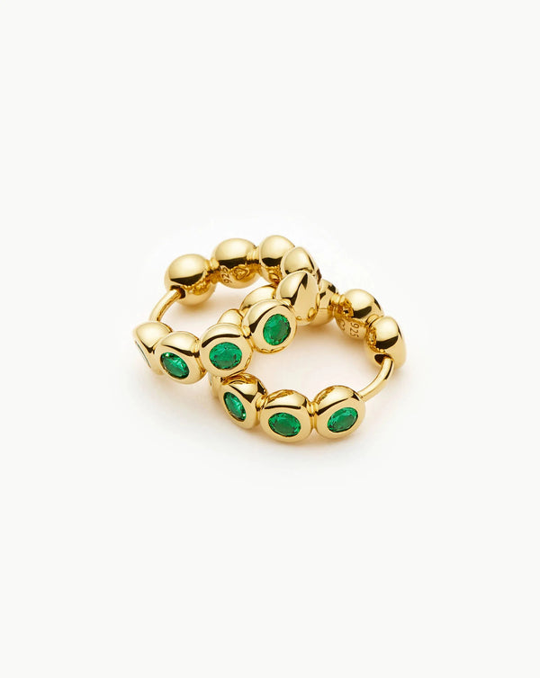 missoma Tennis Small Hoop Earrings | 18ct Gold Vermeil/Emerald Green Nano-crystal