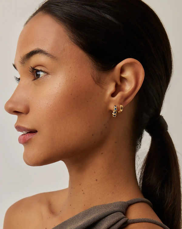 Missoma Tennis Small Hoop Earrings | 18ct Gold Vermeil/Sapphire Blue Nano-crystal