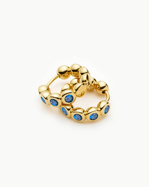 missoma Tennis Small Hoop Earrings | 18ct Gold Vermeil/Sapphire Blue Nano-crystal