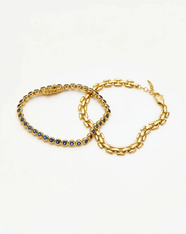 Missoma Tennis & Timepiece Bracelet Set | 18ct Gold Plated/18ct Gold Vermeil/Sapphire Blue Nano-crystal