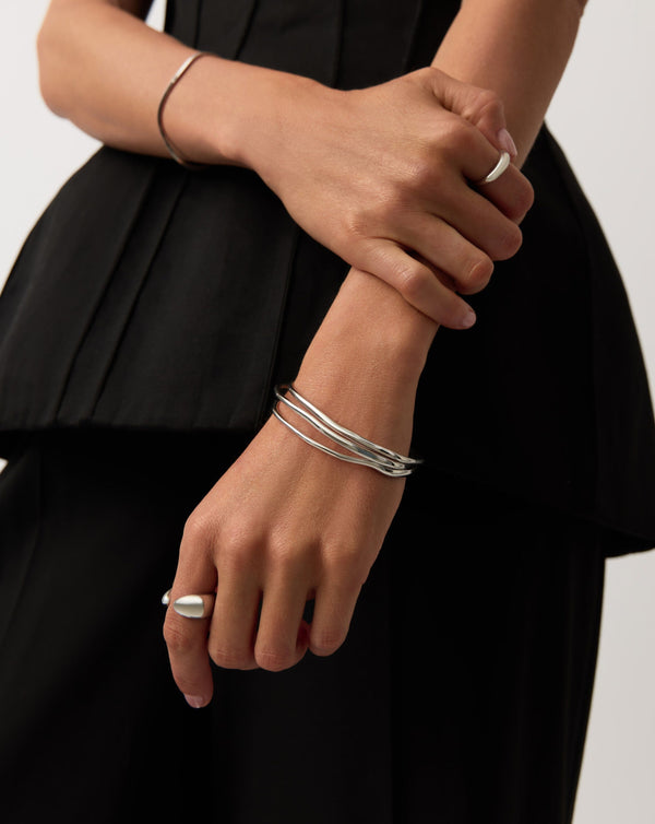 Missoma Trio Molten Ripple Bangle Bracelet Set | Sterling Silver