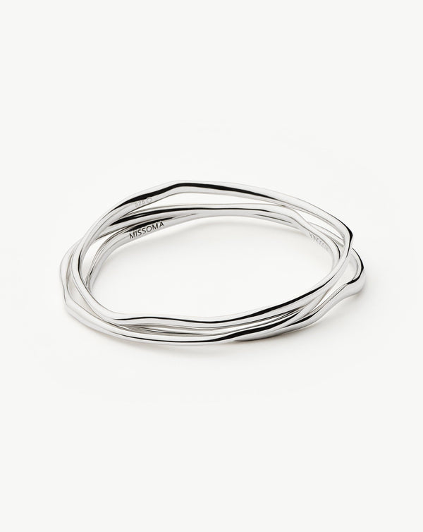 missoma Trio Molten Ripple Bangle Bracelet Set | Sterling Silver