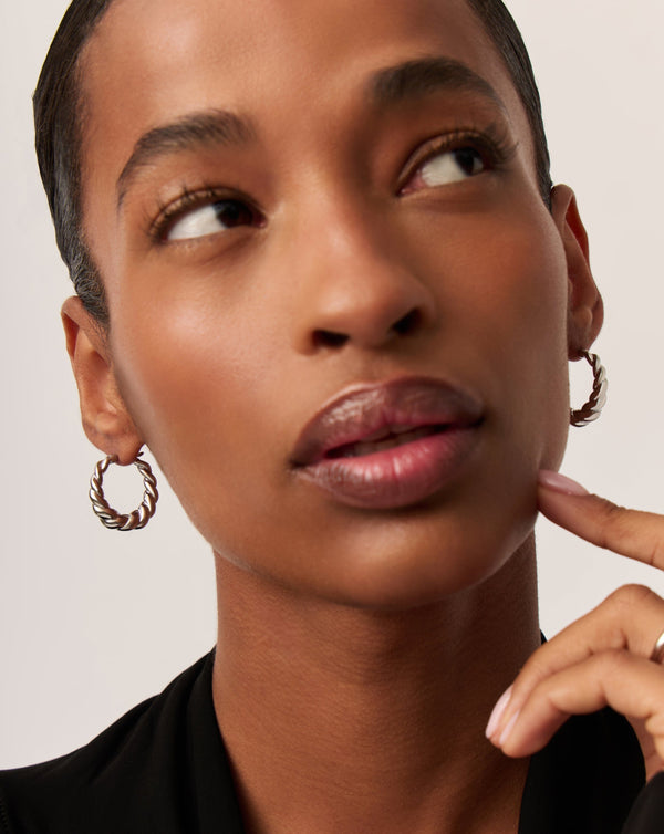 Missoma Twisted Tidal Medium Hoop Earrings | Rhodium Plating On Brass