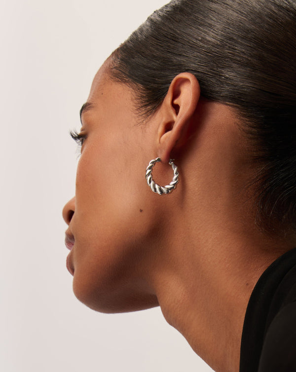 Missoma Twisted Tidal Medium Hoop Earrings | Rhodium Plating On Brass