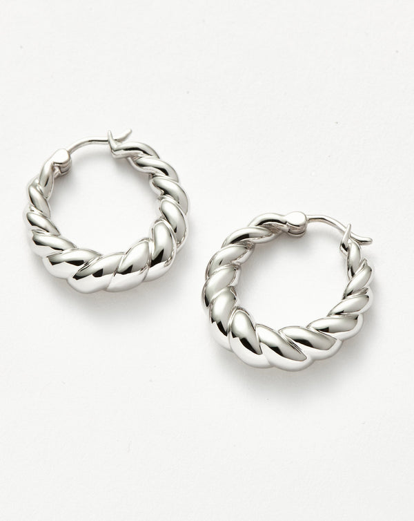 Missoma Twisted Tidal Medium Hoop Earrings | Rhodium Plating On Brass