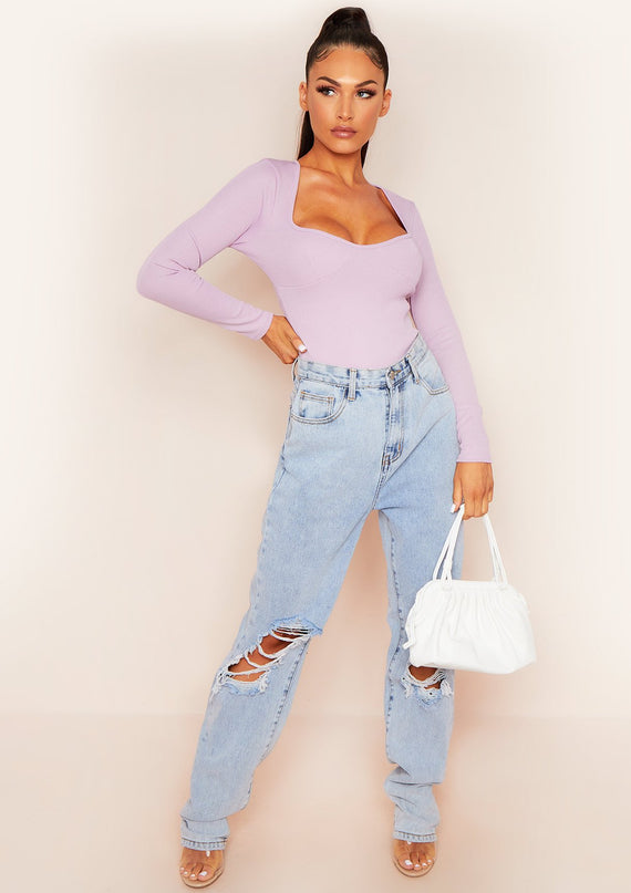 Missyempire Aaliyah Lilac Bust Cup Bandage Rib Bodysuit