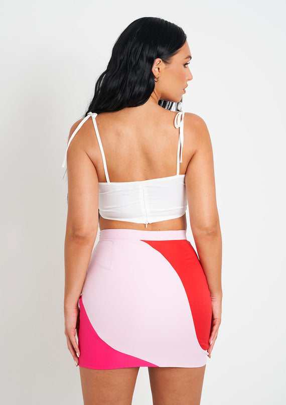 Missyempire Addilyn Pink And Red Colour Block Mini Skirt