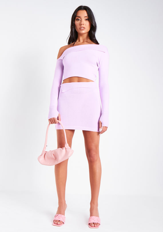 missyempire Adira Lilac Knitted Button Detail Mini Skirt