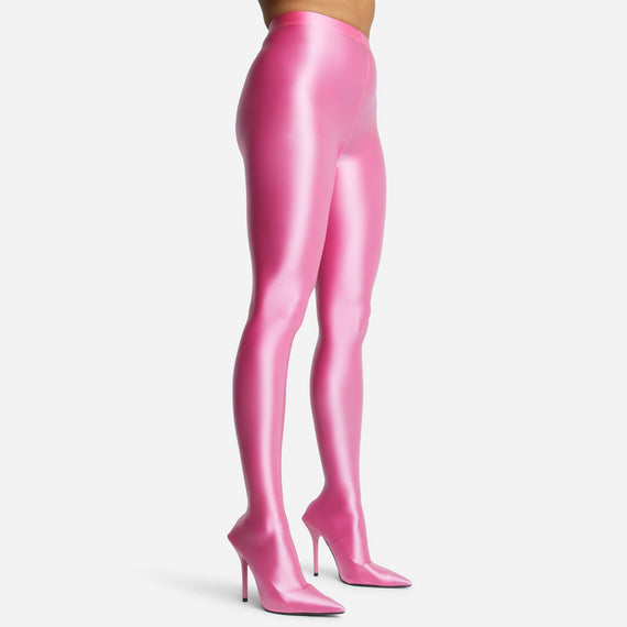 missyempire Aim-High Pointed Toe Long Legging Heel Boot In Pink Lycra