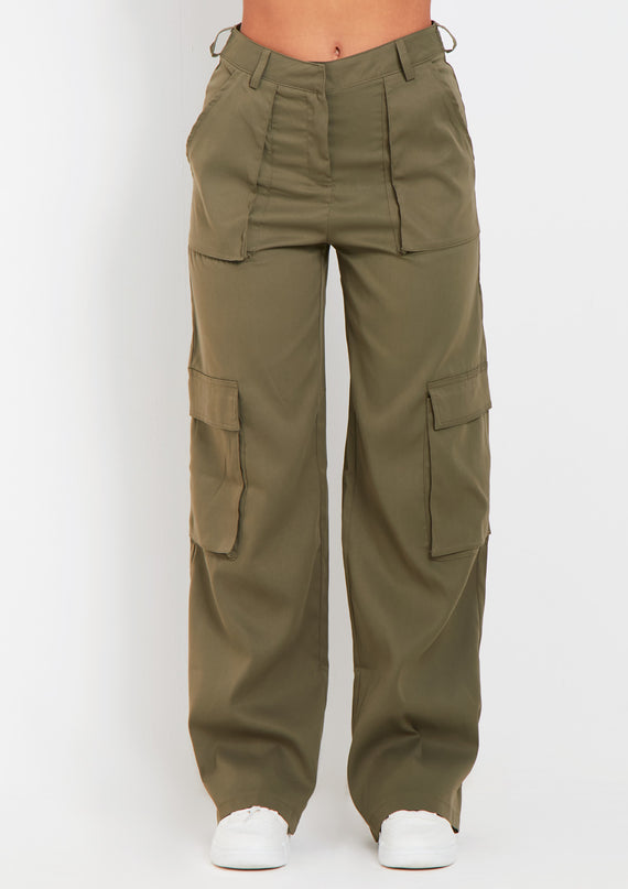 Missyempire Ainsley Khaki Pocket Detail Mid Rise Cargo Pants
