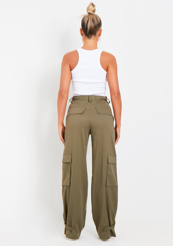 Missyempire Ainsley Khaki Pocket Detail Mid Rise Cargo Pants