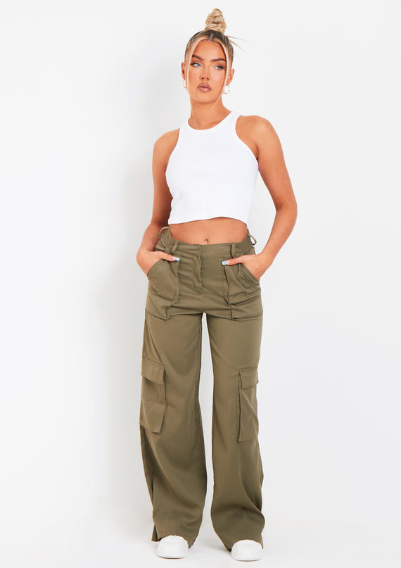 missyempire Ainsley Khaki Pocket Detail Mid Rise Cargo Pants