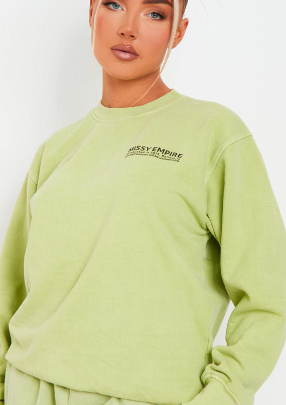 Missyempire Alesha Lime Missy Empire Text Oversized Sweatshirt