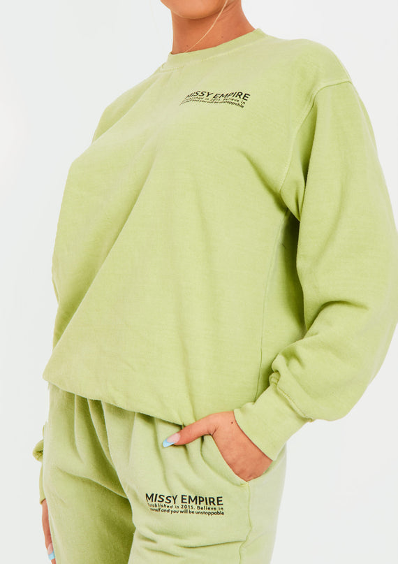 Missyempire Alesha Lime Missy Empire Text Oversized Sweatshirt