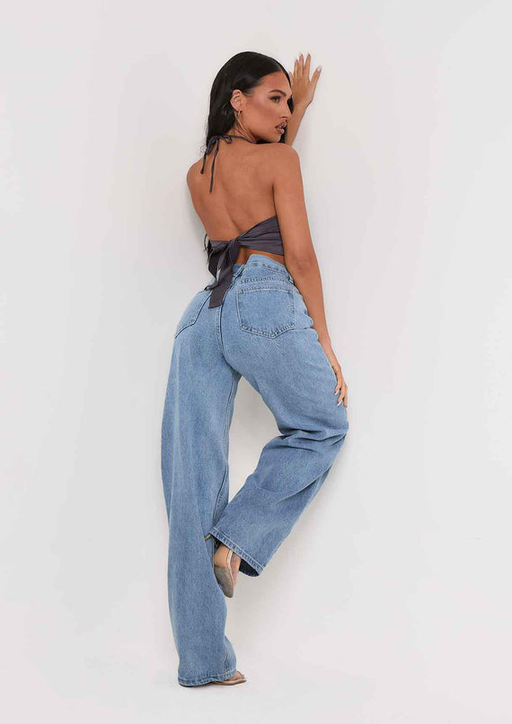 missyempire Aliyah Grey Cross Strap Satin Tie Pointed Hem Top