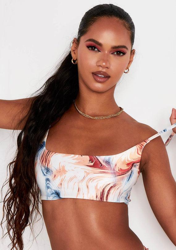 Missyempire Aliyah Multi Swirl Print Strappy Bikini Top
