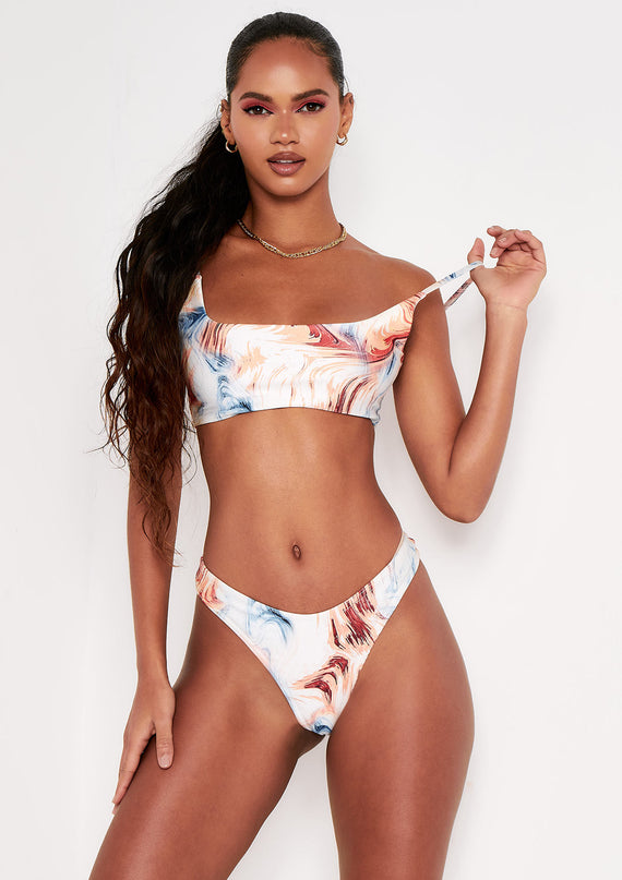 missyempire Aliyah Multi Swirl Print Strappy Bikini Top
