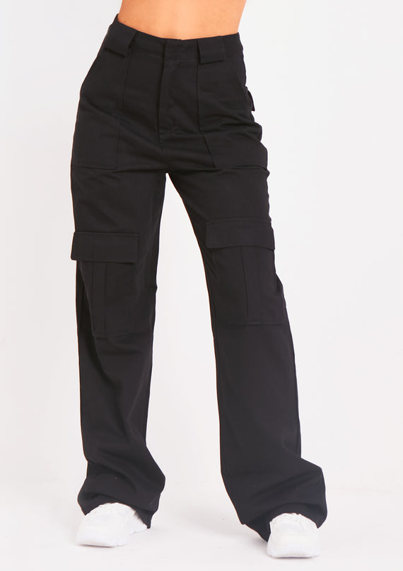 Missyempire Amaia Black High Waisted Cargo Trousers