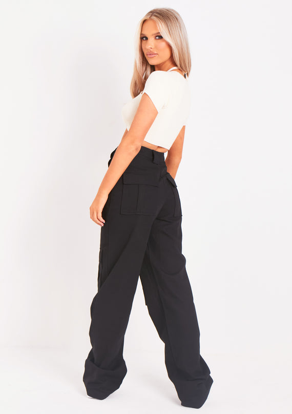 Missyempire Amaia Black High Waisted Cargo Trousers