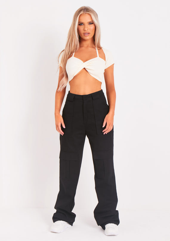 Missyempire Amaia Black High Waisted Cargo Trousers