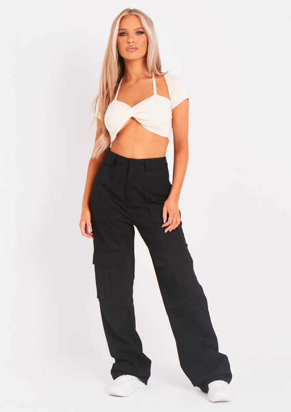 missyempire Amaia Black High Waisted Cargo Trousers