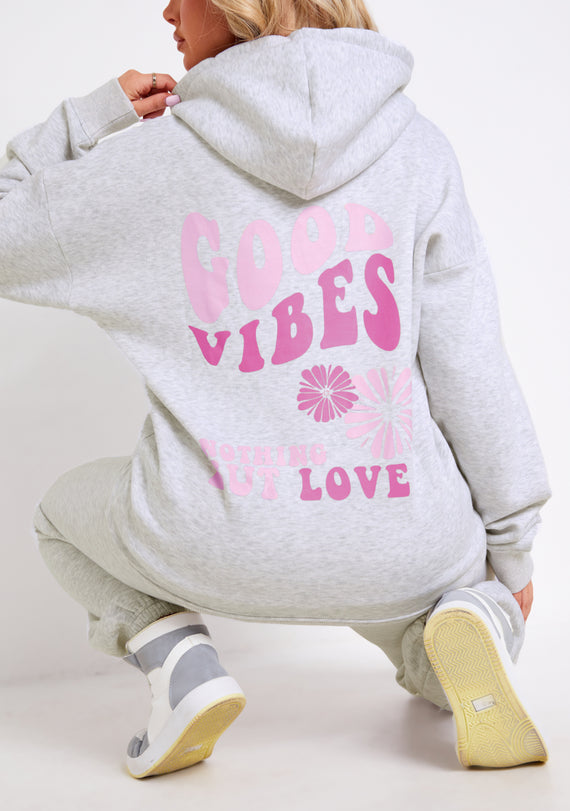 Missyempire Amber Grey Marl Oversized Graphic Print Hoodie
