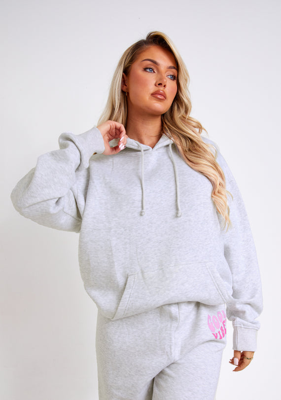 Missyempire Amber Grey Marl Oversized Graphic Print Hoodie