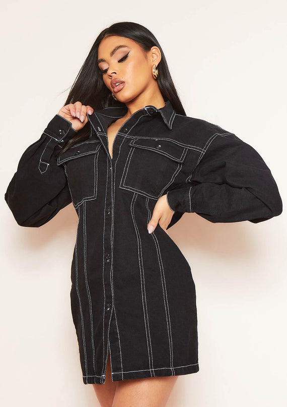 Missyempire Amy Black Denim Contrast Stitch Mini Dress